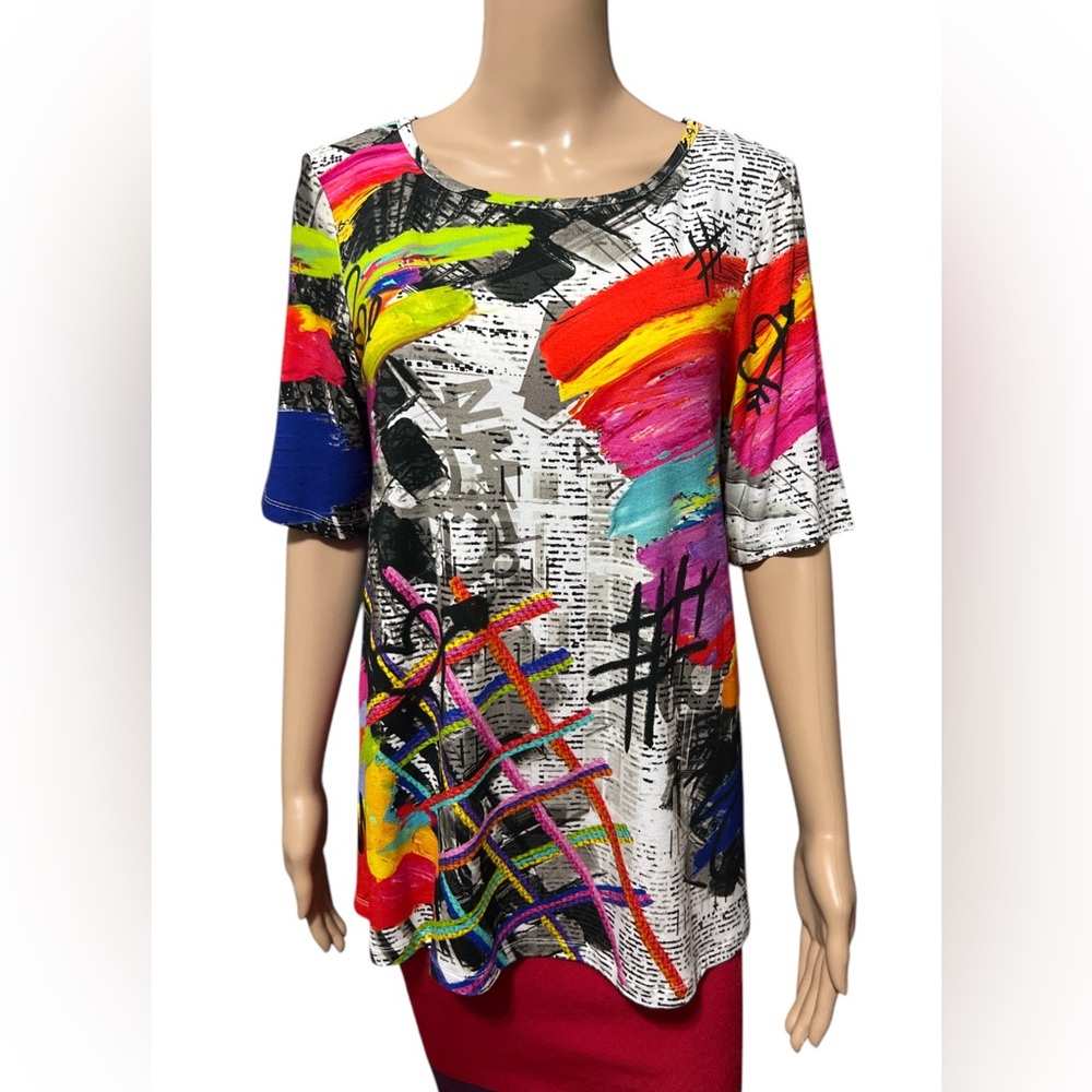 NWT Ali Miles Women's Size S Printed Knit Tunic 3/4 sleeves Multicolored